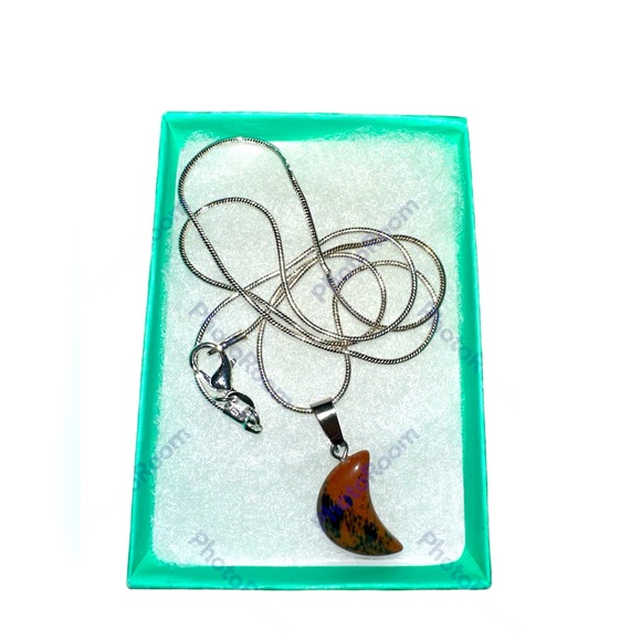 Mahogany Obsidian Moon 🌙 pendant on 20”sterling silver overlay chain necklace - Picture 3 of 7